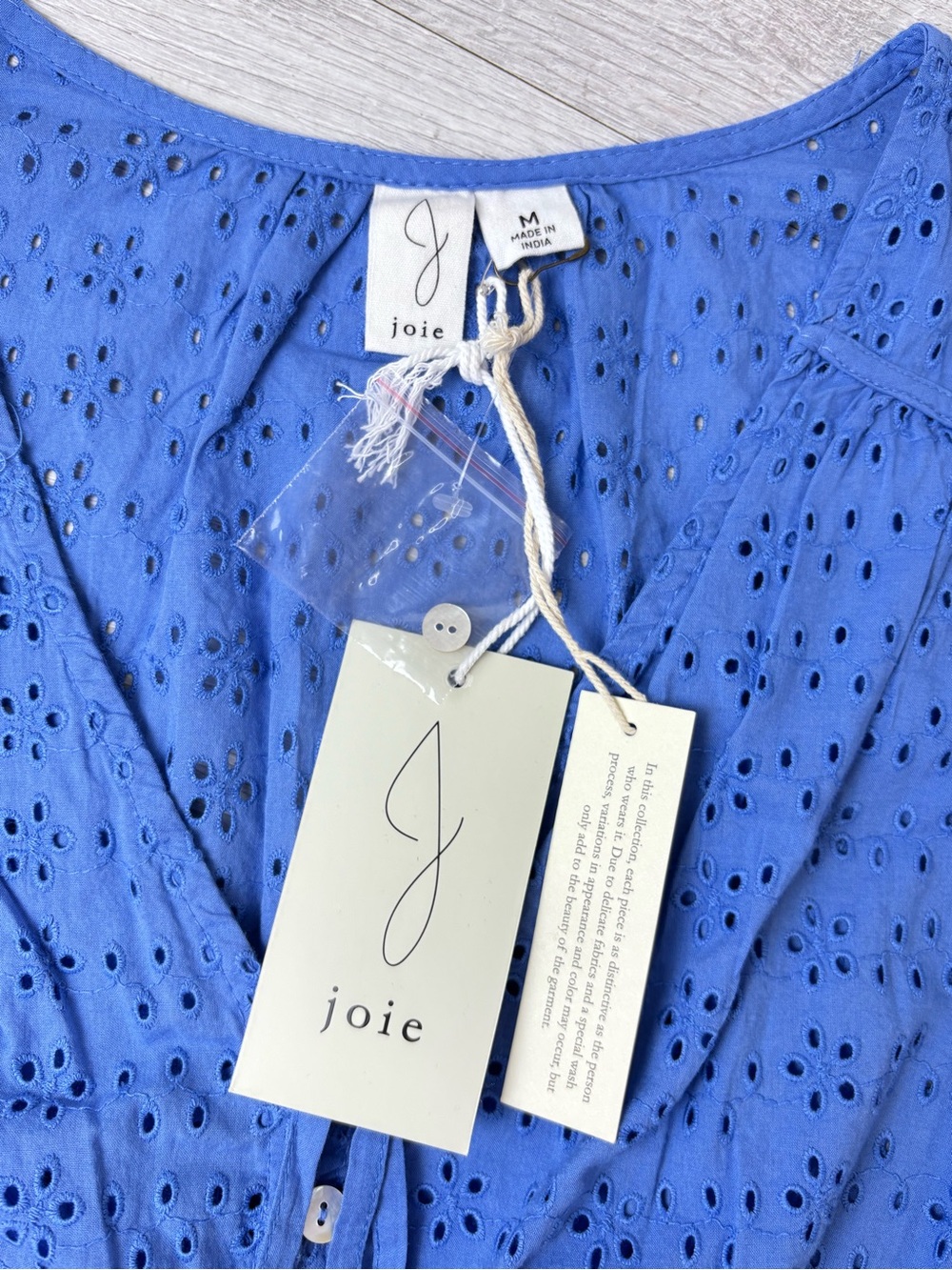NWT Joie Blue Eyelet Cotton Peplum Tie Front Blouse Top Medium Periwinkle - Picture 4 of 8